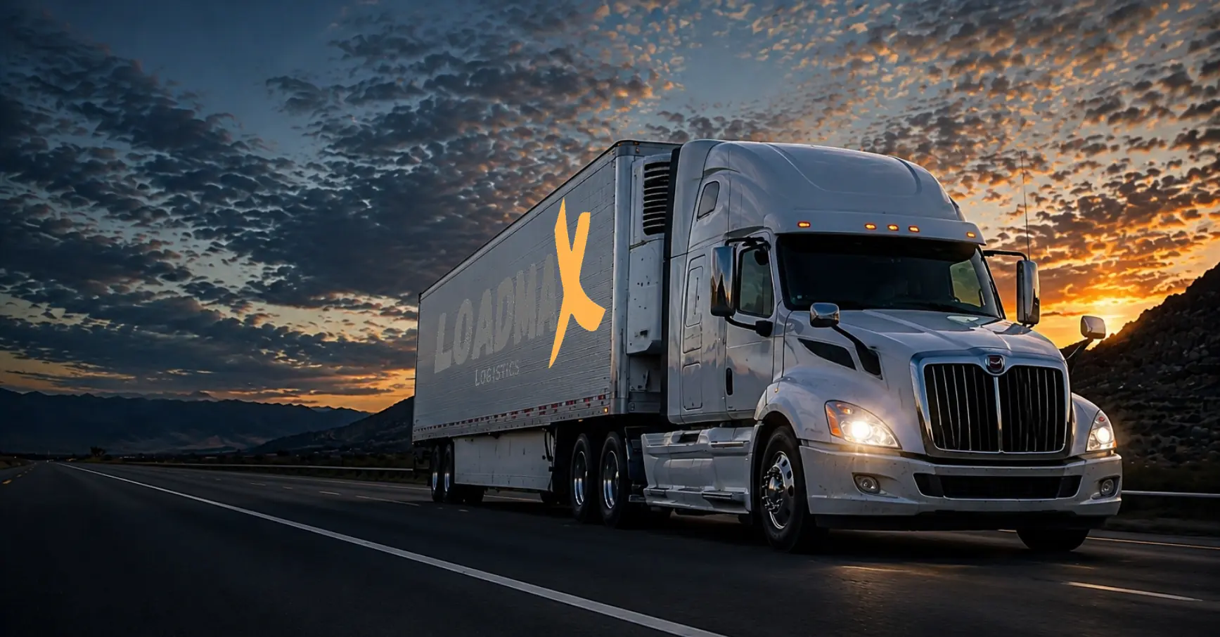 Loadmax truck travelling through the Canadian mountains on a connected logistics route